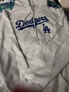 Fanatics Gray Crewneck Hoodie with Blue Dodgers Script